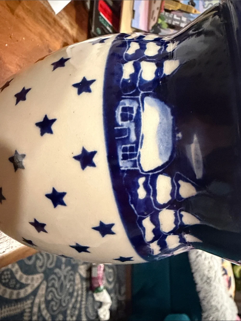 Polish Pottery Winter Village with stars canister 1 liter Ceramic